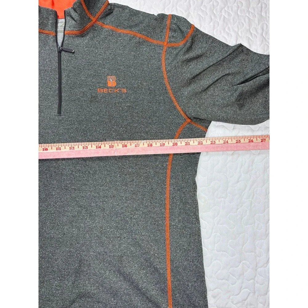 Becks Men’s Grey Orange Quarter Zip Pull Over Athletic Sweater size large